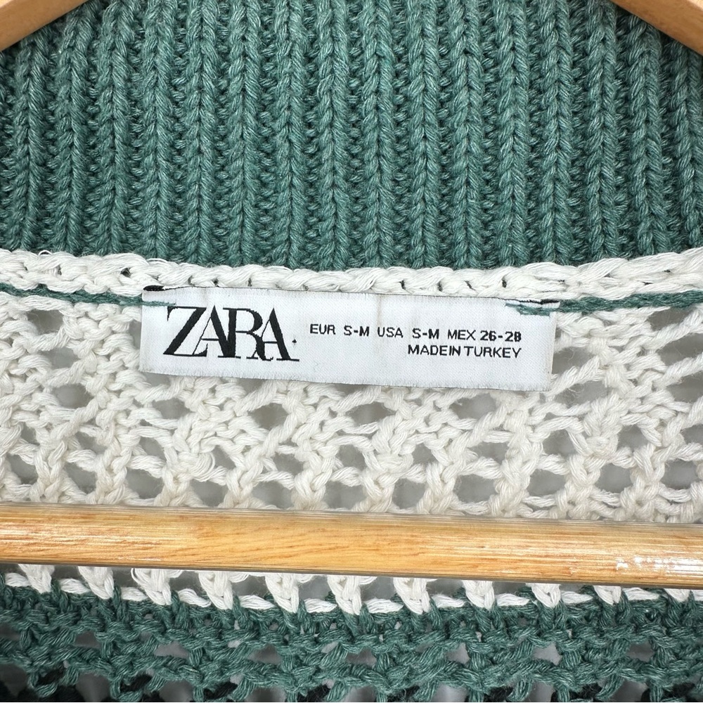 Zara Colorblock Striped Button Down Crochet Knit Polo Cardigan Sweater, Medium - Picture 13 of 14